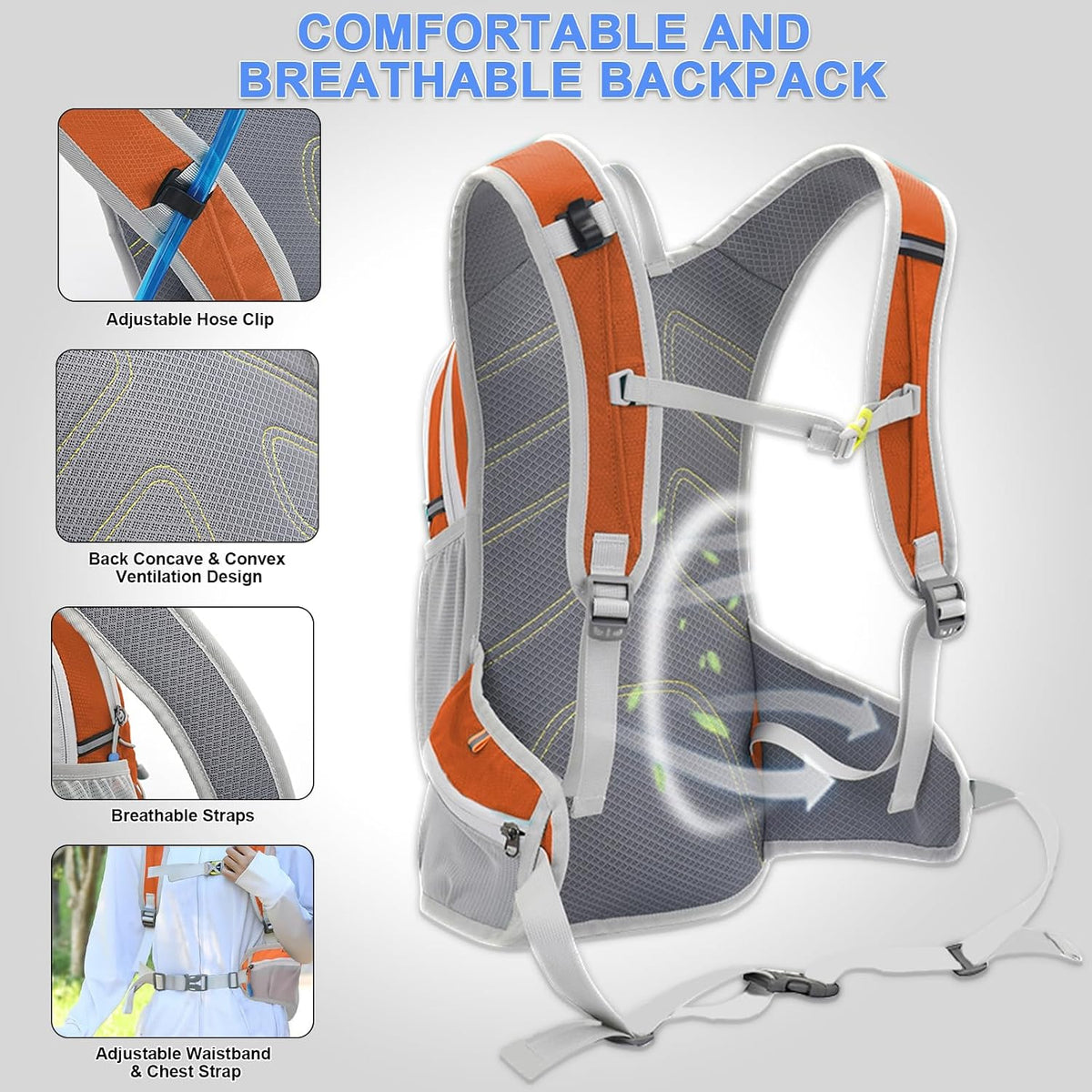 20L Hydration Backpack Pack with 2L Water Bladder Lightweight Hiking Backpack for Women Men, Adjustable Chest Straps Running Hydration Vest for Hiking, Cycling, Climbing