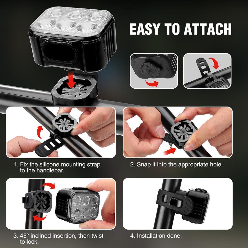 WORKPRO Bike Lights Set [8+13 Modes], Rechargeable Bicycle Light Set Ultra Bright, IP65 Waterproof Bike Lights for Night Riding, 1200mAh Bike Headlight and Tail Light Reflectors