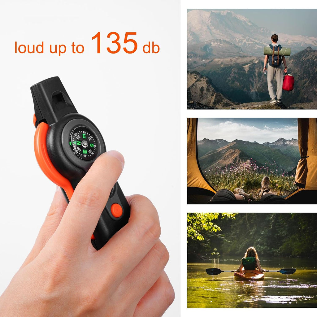 Emergency Survival Function Whistle, Outdoor Multifunctional Tool Safety Whistle with Lanyard, Ideal for Kayaking, Boating, Hiking, Camping, Climbing, Hunting,Rescue Signaling