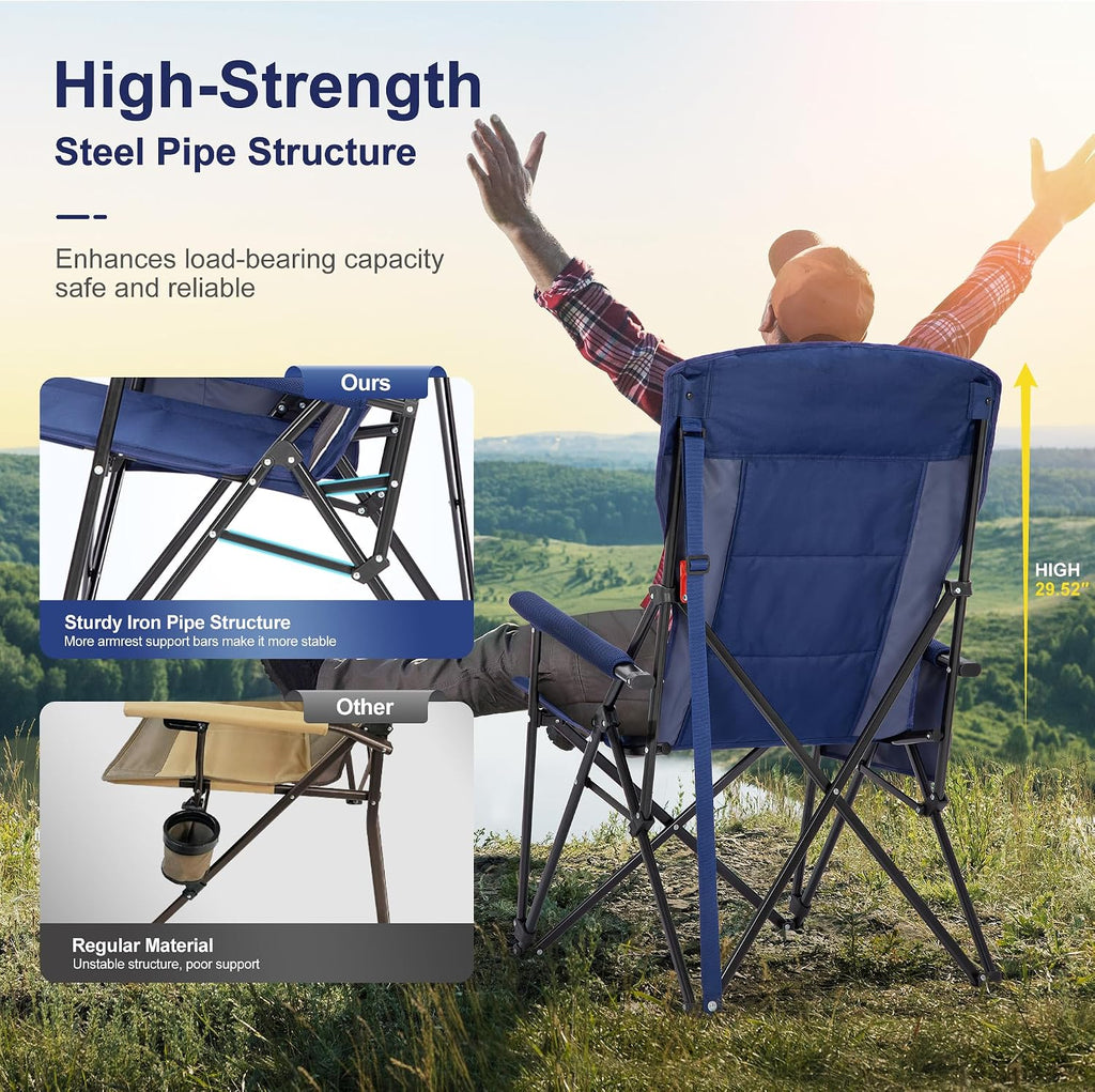 LET'S CAMP Oversized Camping Chairs High Back Lawn Chair 2 Pack(Blue)500LBS