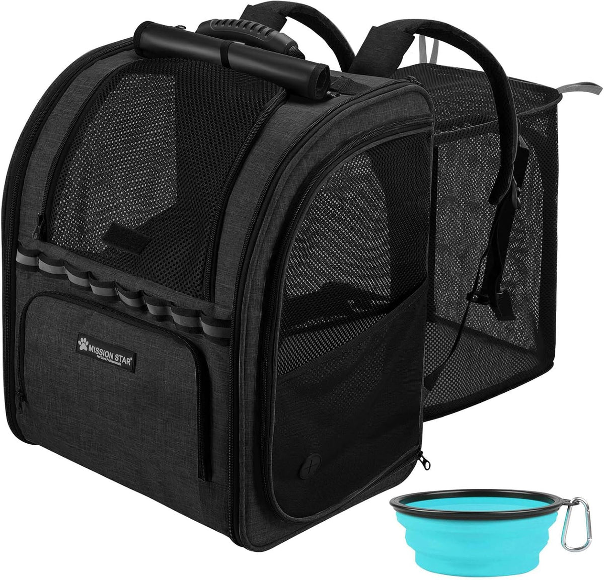 Expandable Cat Carrier Backpacks with Breathable Mesh, Pet Carrier Backpack for Cats Small Dogs Puppies Up to 20 Lbs, Dog Carrier Backpack Great for Travel/Hiking/Camping/Outdoor-Black