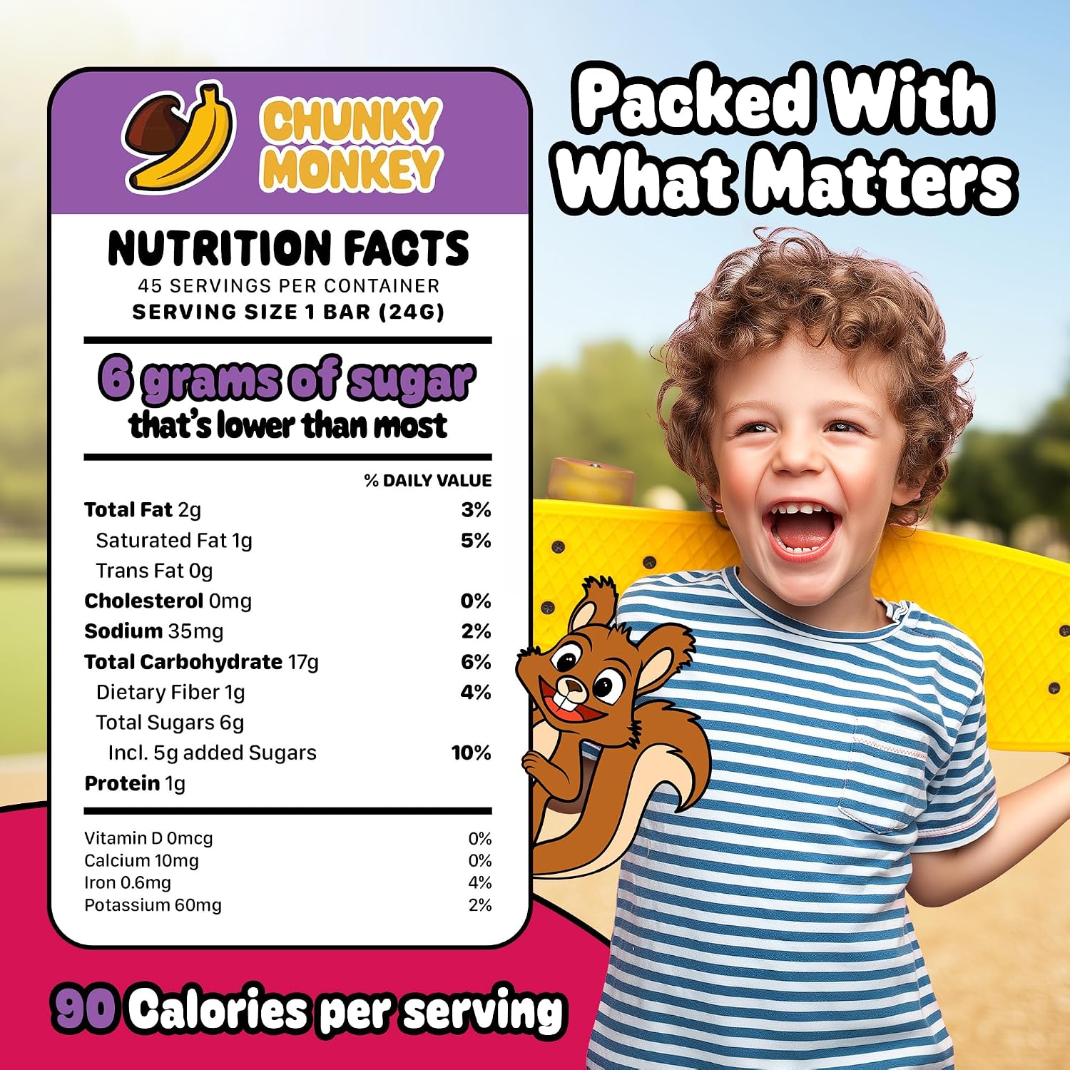 Snakkidz Organic Granola Bars, Chunky Monkey, Seed oil free, 45 Bars