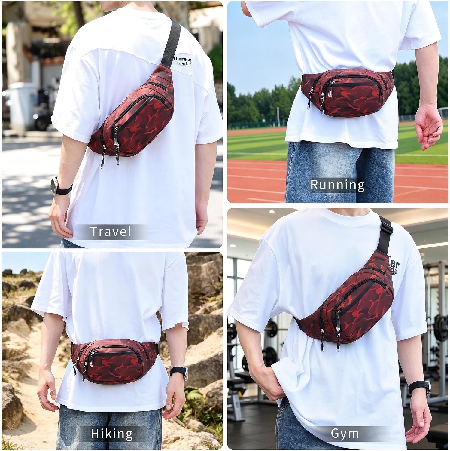 Large Fanny Pack for Men Women NSYOOMH, Crossbody Waist Bag 5-Zipper Pocket