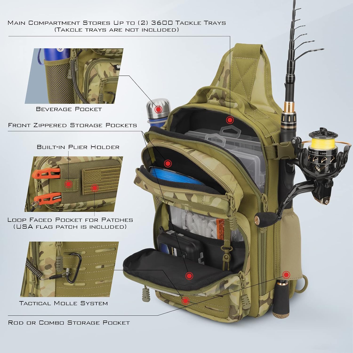 KastKing Blowbak Fishing Sling Bag, Fishing Backpack with Rod Holder