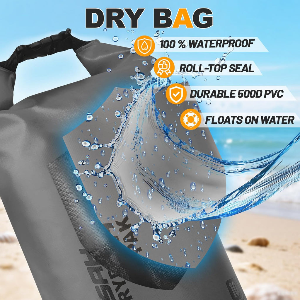 Waterproof Dry Bag, 5L/10L/20L/30L/40L Roll Top Lightweight Storage Backpack with Phone Case for Women & Men, Floating Waterproof Sack for Travel, Swimming, Kayaking, Paddle Board, Camping & Beach