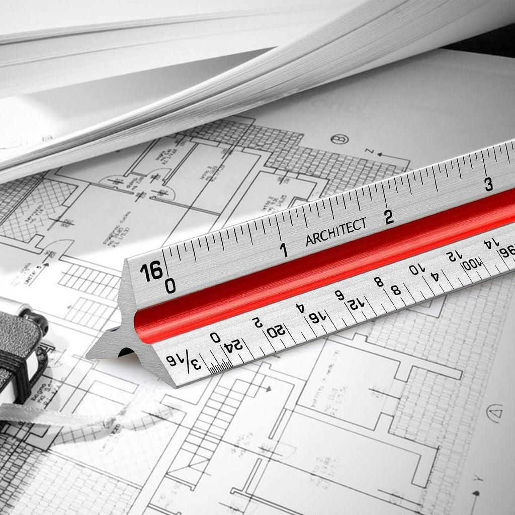 12" Architectural Scale Ruler Triangular Ruler, Color-Coded, 1 Pack