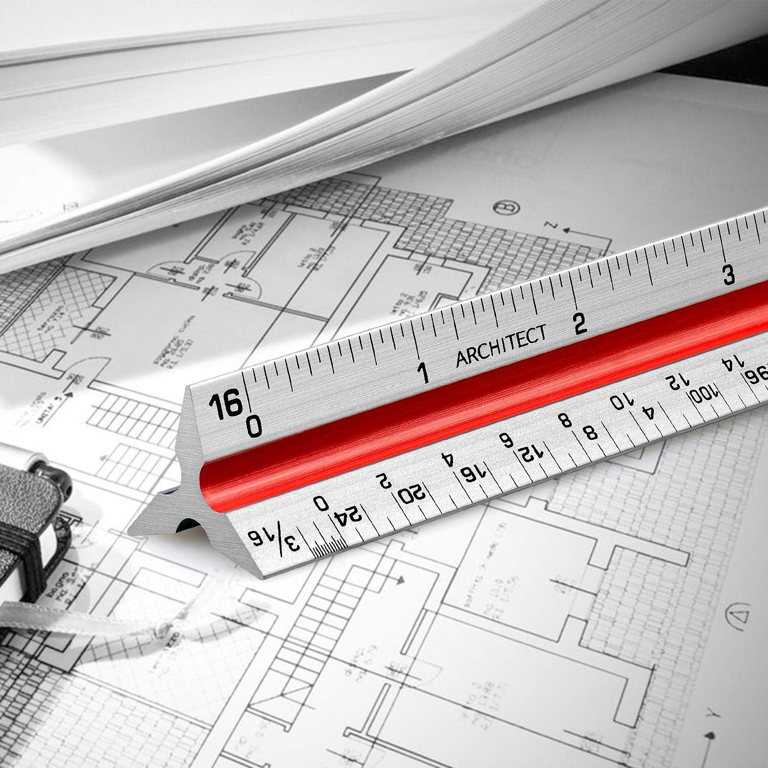 12" Architectural Scale Ruler Triangular Ruler, Color-Coded, 1 Pack