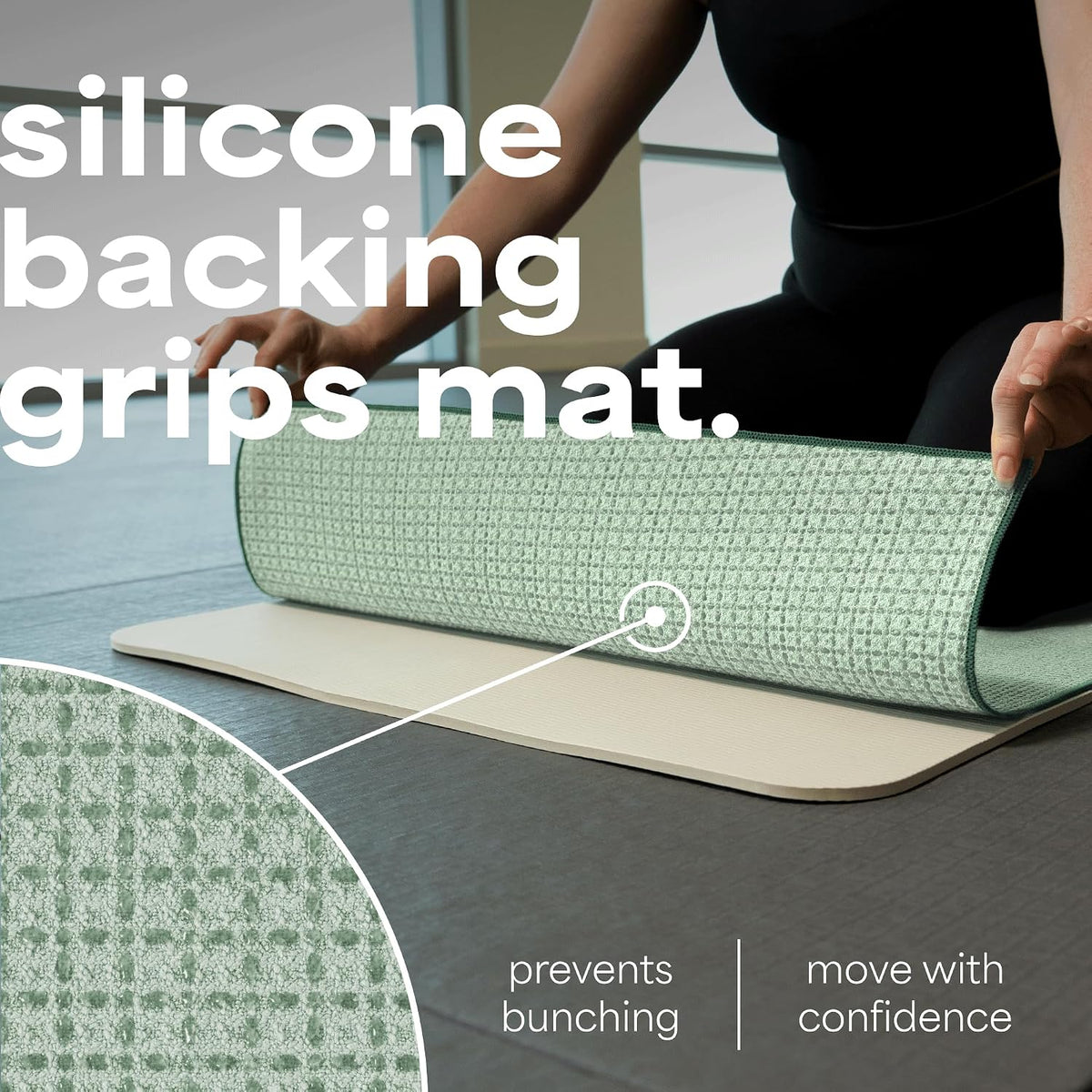 S&T INC. Aura Microfiber Yoga Mat Towel with Grip, 2 Pack, 24" x 72", Green
