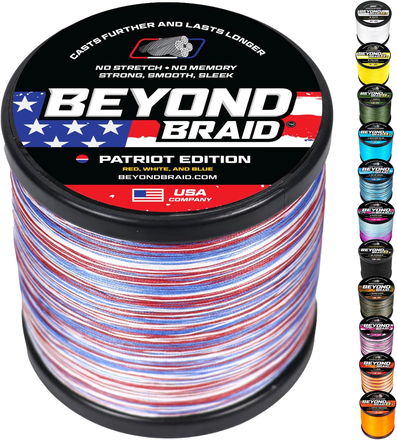 Beyond Braid Braided Fishing Line -Super Strong - Abrasion Resistant - No Stretch -Blue Camo, Moss Camo, White, Green, Pink, Blue, 4 Strand 8 Strand