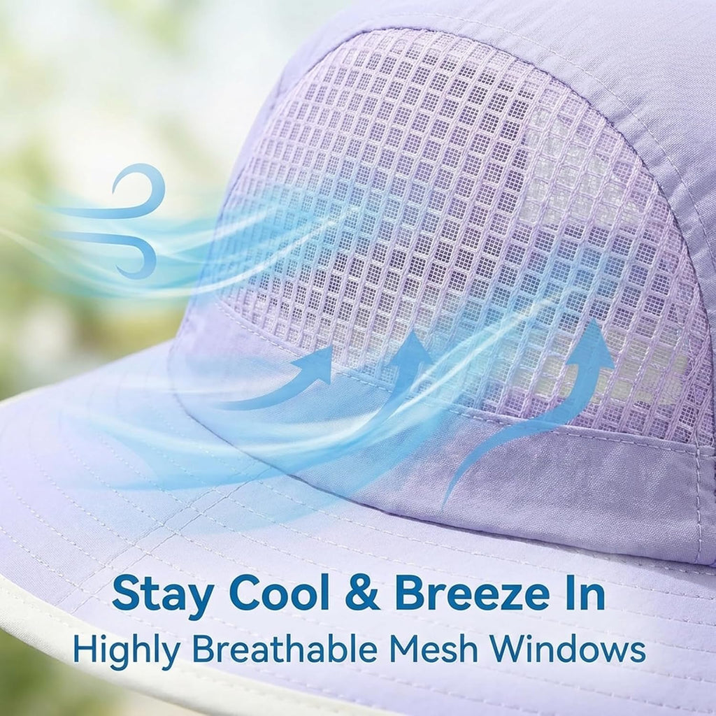UV Sun Protection Hat Women Foldable Neck Flap Wide Brim Fishing Hat with Ponytail Hole for Women