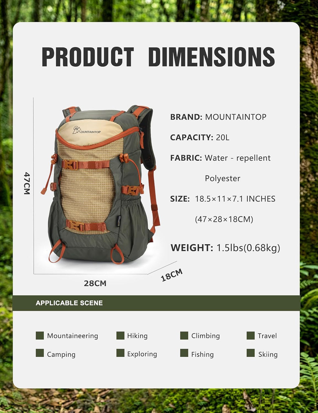 MOUNTAINTOP 20L Hiking Backpack, Lightweight Small Outdoor Daypack