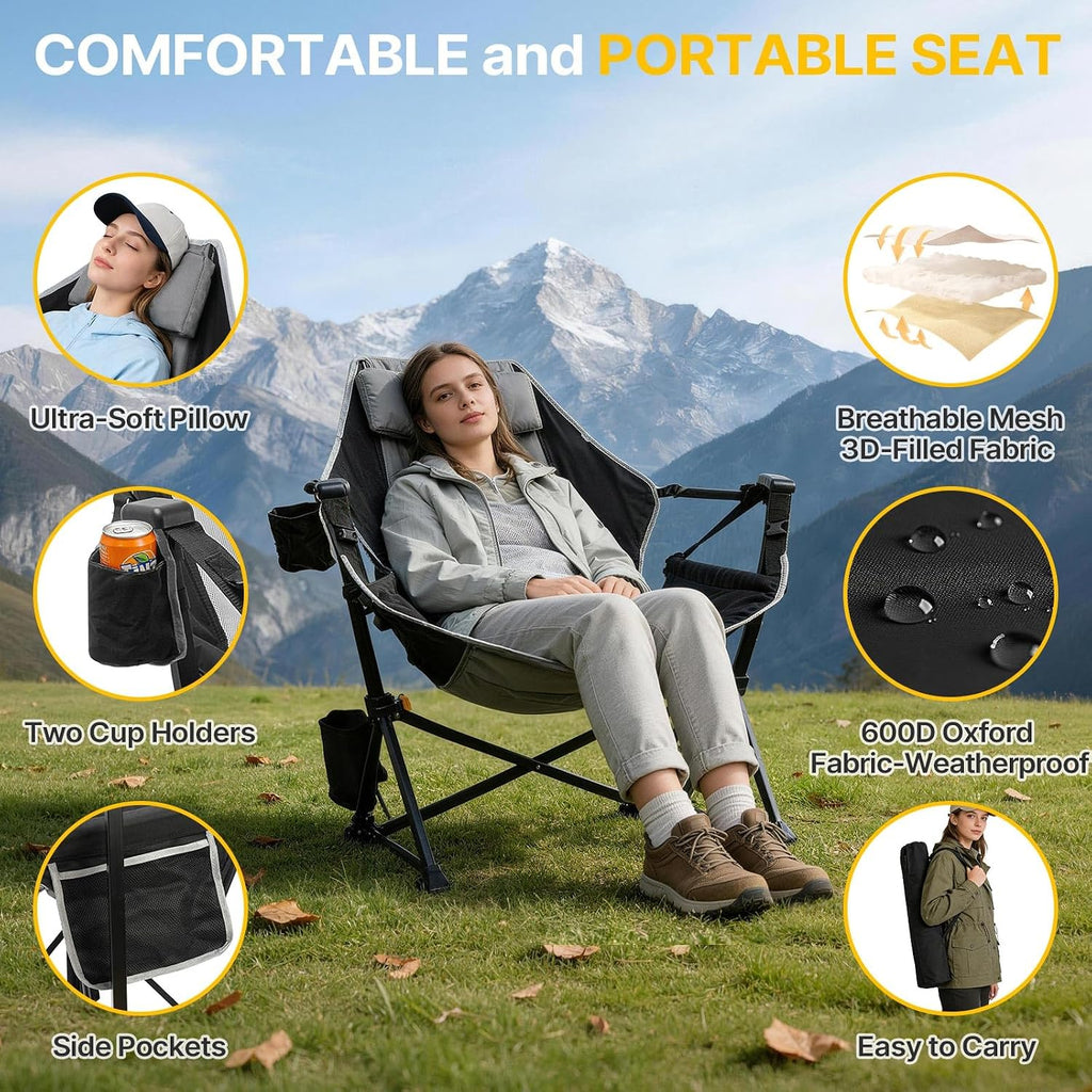 ZENPETIO Hammock Camping Chair with Footrest, 500lbs Folding Rocking Chairs