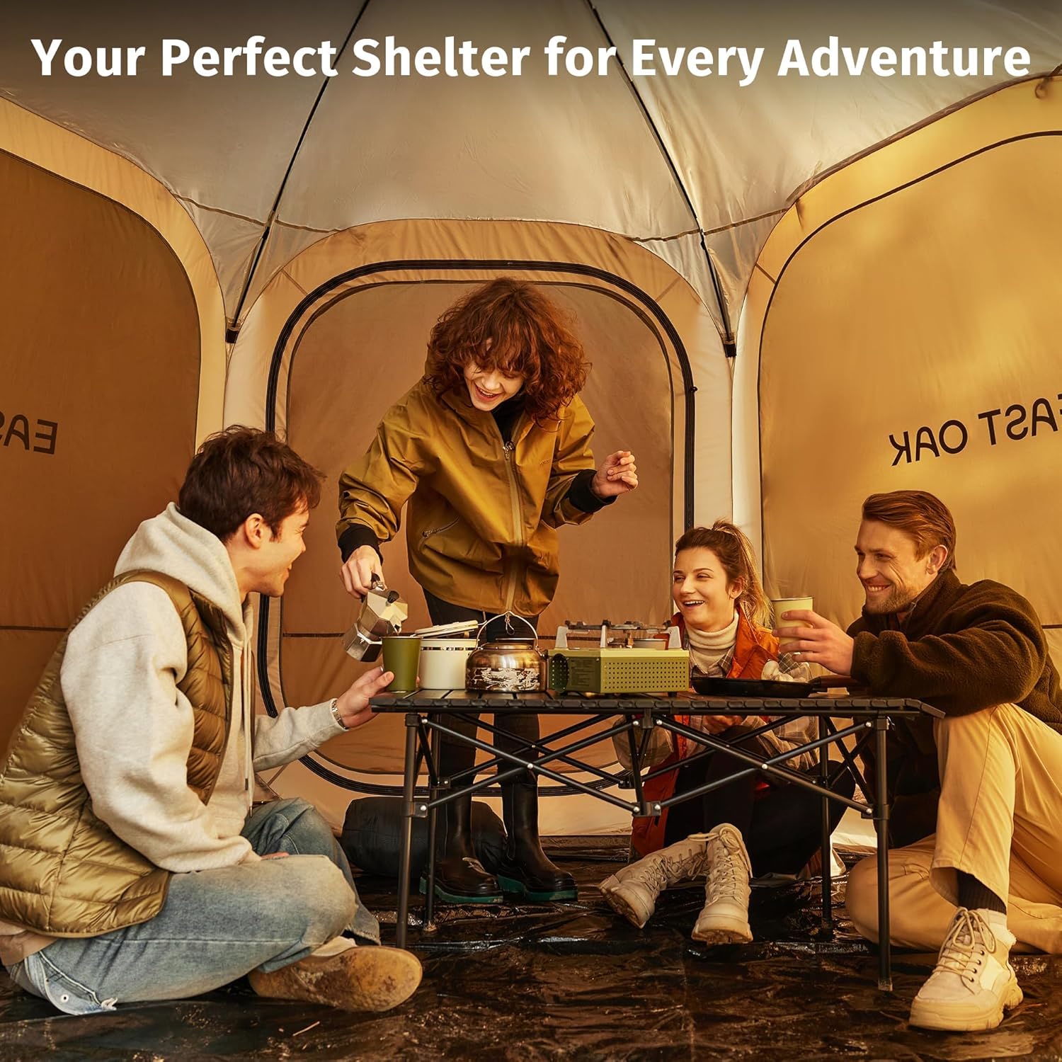 East Oak 6×6 FT Pop Up Canopy Tent with Mesh | Outdoor Screen House with 4 Sunshades | Instant Canopy with Portable Carry Bag | Gazebo Tent for Camping, Patio, and Beach | Beige