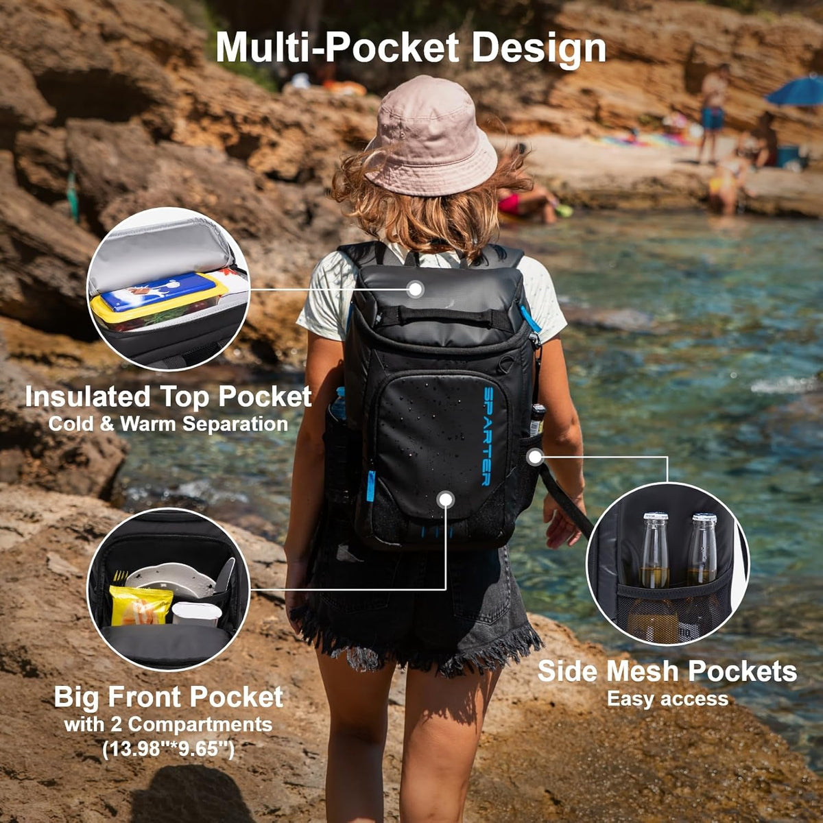 SPARTER Backpack Cooler Insulated 33/49 Can Leakproof Waterproof Bag Beach