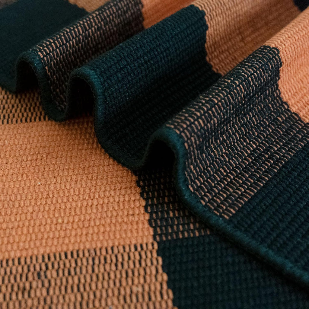 Fall Outdoor Rug Orange Buffalo Plaid Outdoor Rug Cotton Hand-Woven Buffalo Check Rug Layered Doormats for Front Door/Front Porch/Farmhouse/Entryway/Patio (Orange and Black Plaid, 3' x 5')