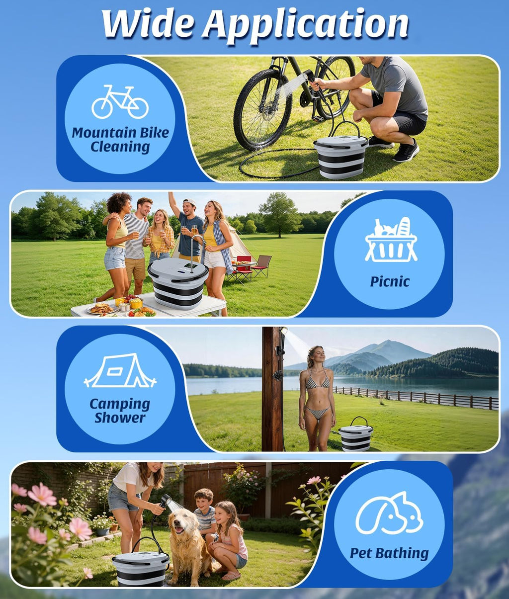 WADEO Portable Shower for Camping with 20L Bucket, 13000mAh Rechargeable