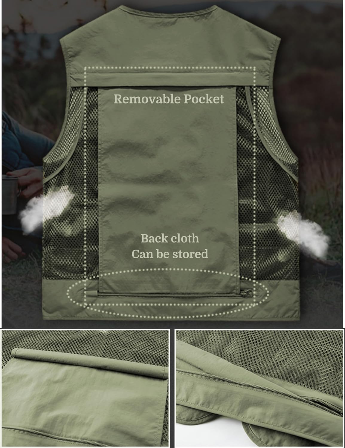 Men's Lightweight Mesh Fishing Vest Utility Outdoor Multi-Pocket Hunting Cargo Vest