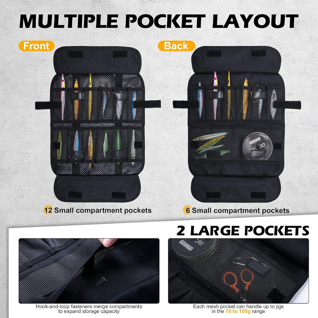 Goture Fishing Jig Bag,20 Mesh Pockets Lure Storage Bag,12.99"x7.09"