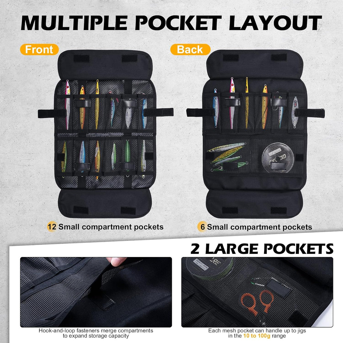 Goture Fishing Jig Bag,20 Mesh Pockets Lure Storage Bag,12.99"x7.09"