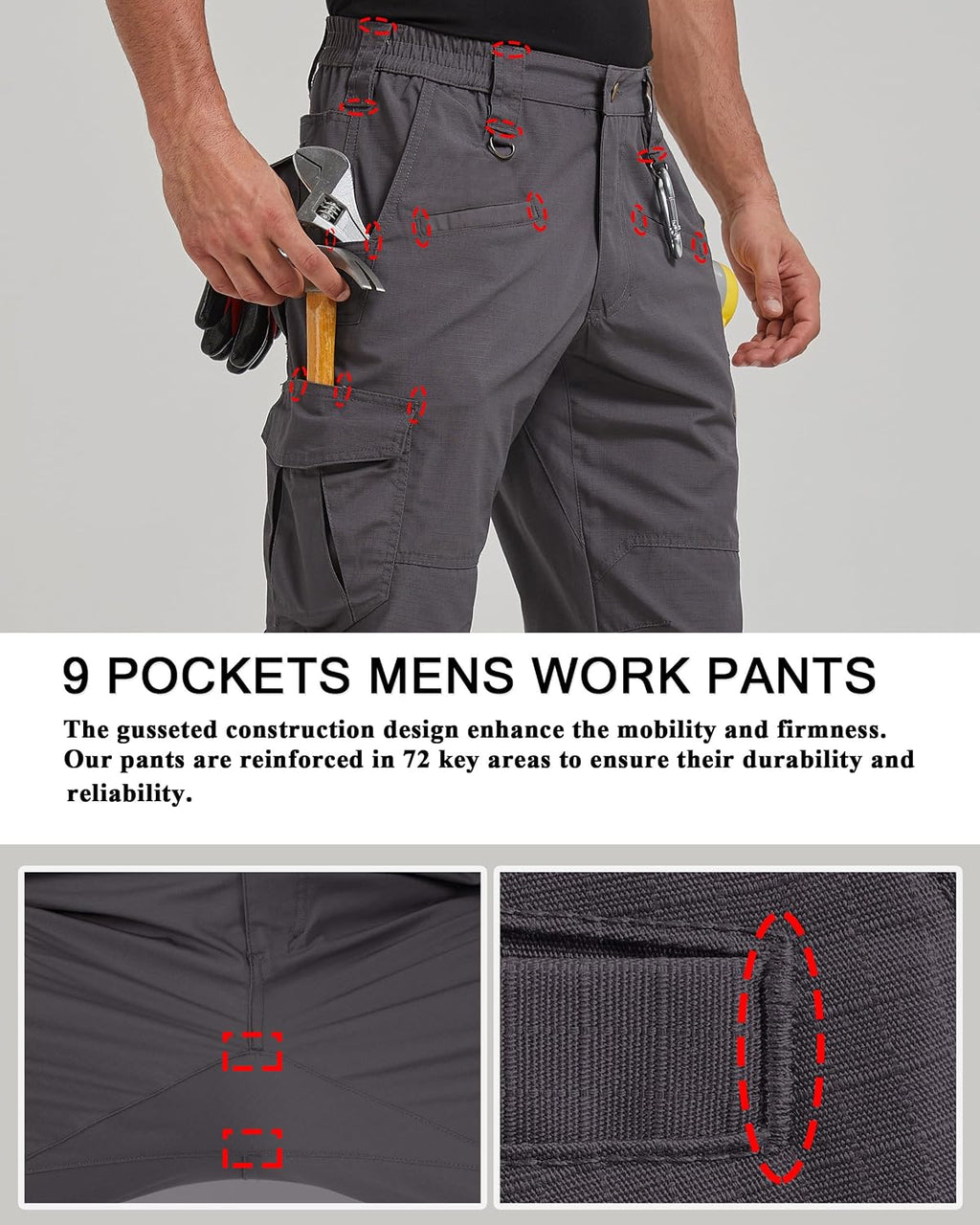 CNBQDD Mens Work Pants Cargo Tactical Construction for Men Ripstop Waterproof Lightweight Outdoor Hiking with Pockets