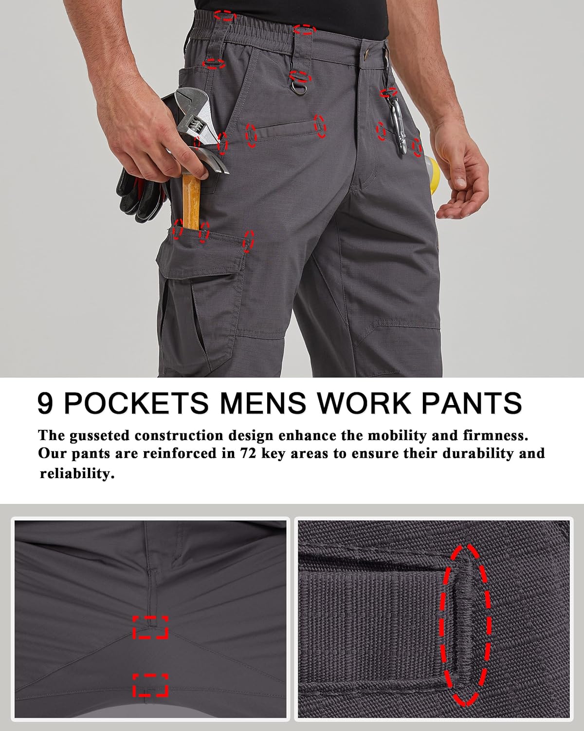 CNBQDD Mens Work Pants Cargo Tactical Construction for Men Ripstop Waterproof Lightweight Outdoor Hiking with Pockets