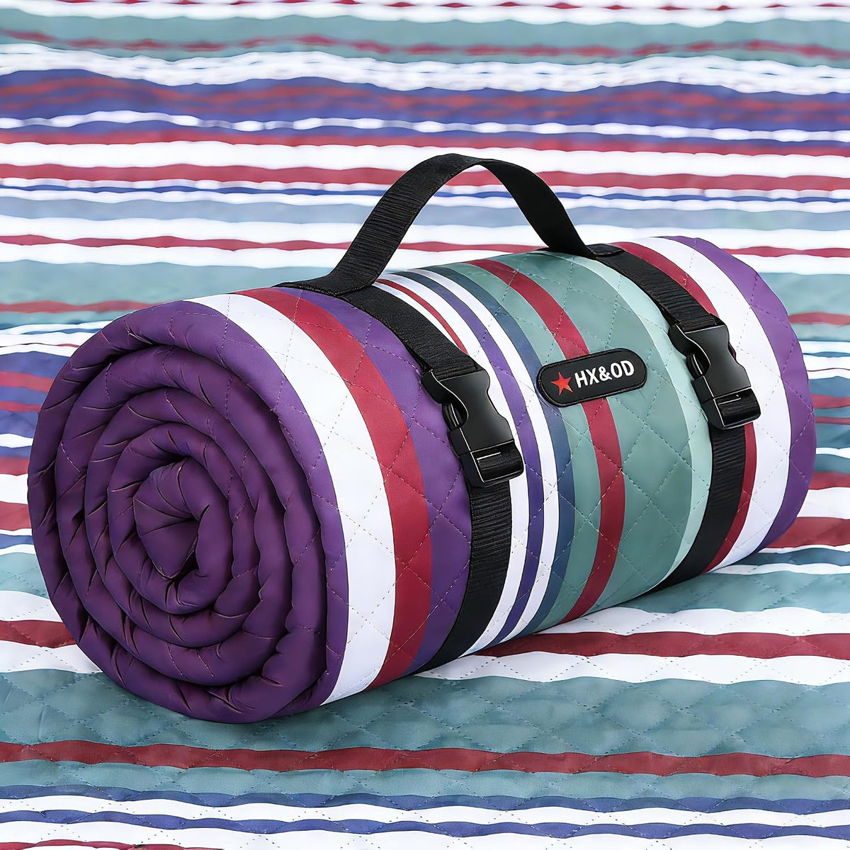 HX&OD Large Picnic Blanket Outdoor 80”x60” Waterproof Picnic Mat Foldable 3-Layer Camping Blanket Portable with Carry Strap Park Blanket for Grass(Blue)