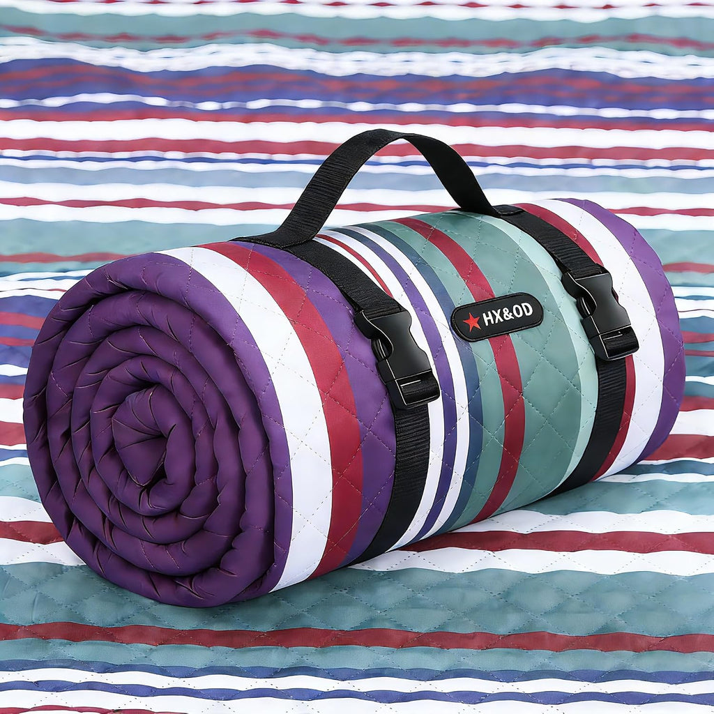 HX&OD Large Picnic Blanket Outdoor 80”x60” Waterproof Picnic Mat Foldable 3-Layer Camping Blanket Portable with Carry Strap Park Blanket for Grass(Green)