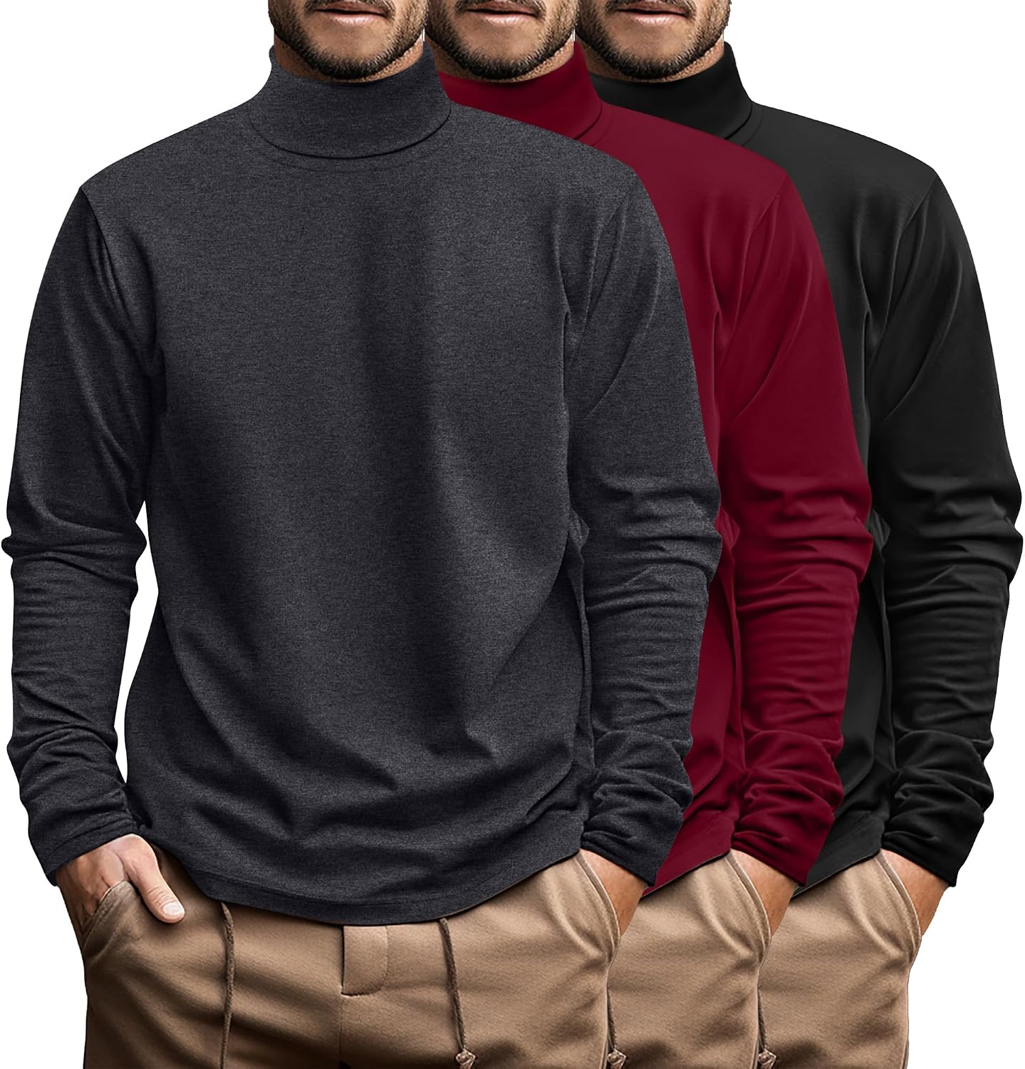 Ficerd 3 Pack Men's Big and Tall Turtleneck Shirts