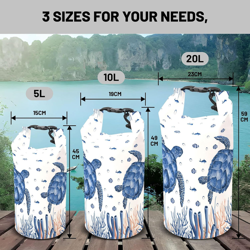 5L Waterproof Dry Bag, Sea Turtle Coral Starfish Backpack for Boating