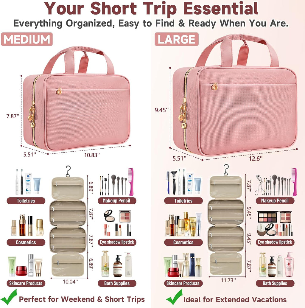 Travel Toiletry Bag for Women, Hanging Makeup Organizer Clear Pockets