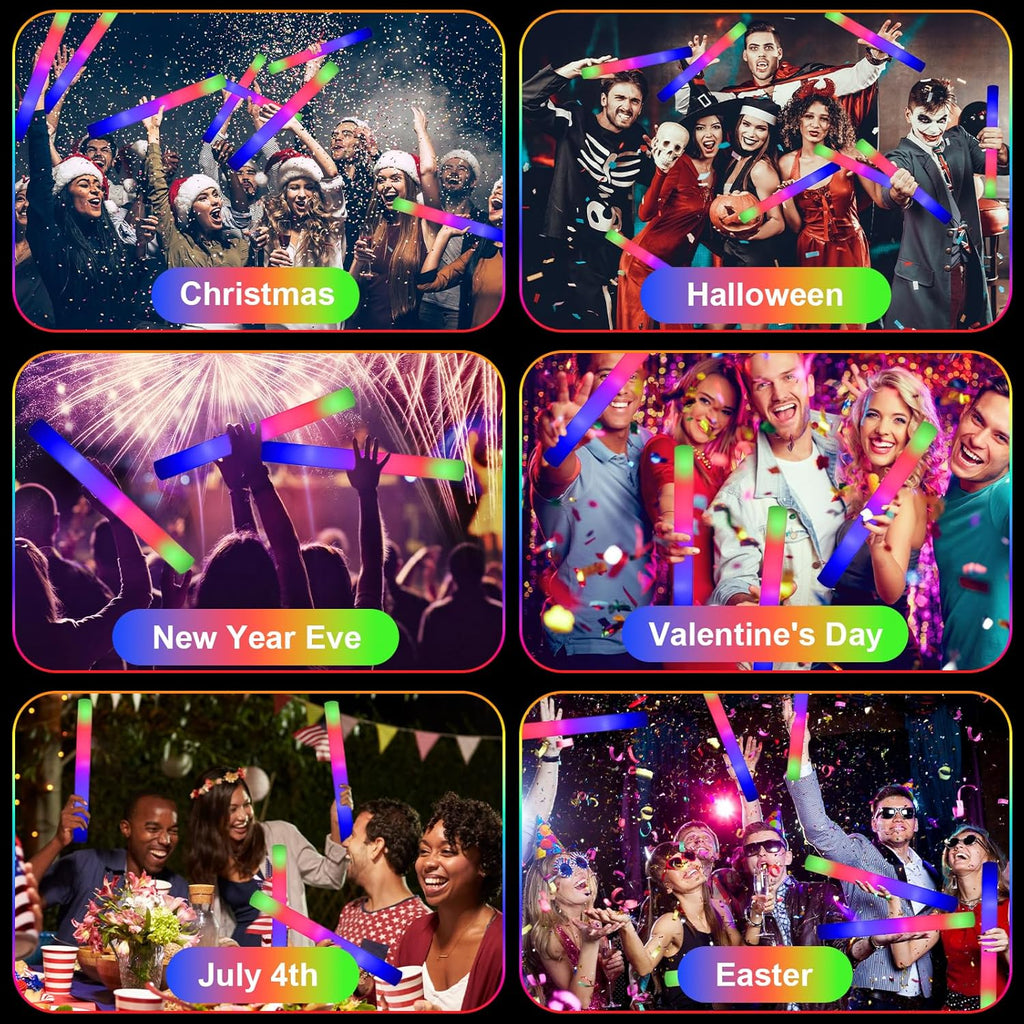 EXCECAR 118PCS Foam Glow Sticks Bulk Party Pack, Foam Light Up Sticks, Light Up Foam Sticks, 3 Mode Colorful Flashing, Glow in The Dark Sticks for Wedding Halloween Christmas Concert Party Supplies