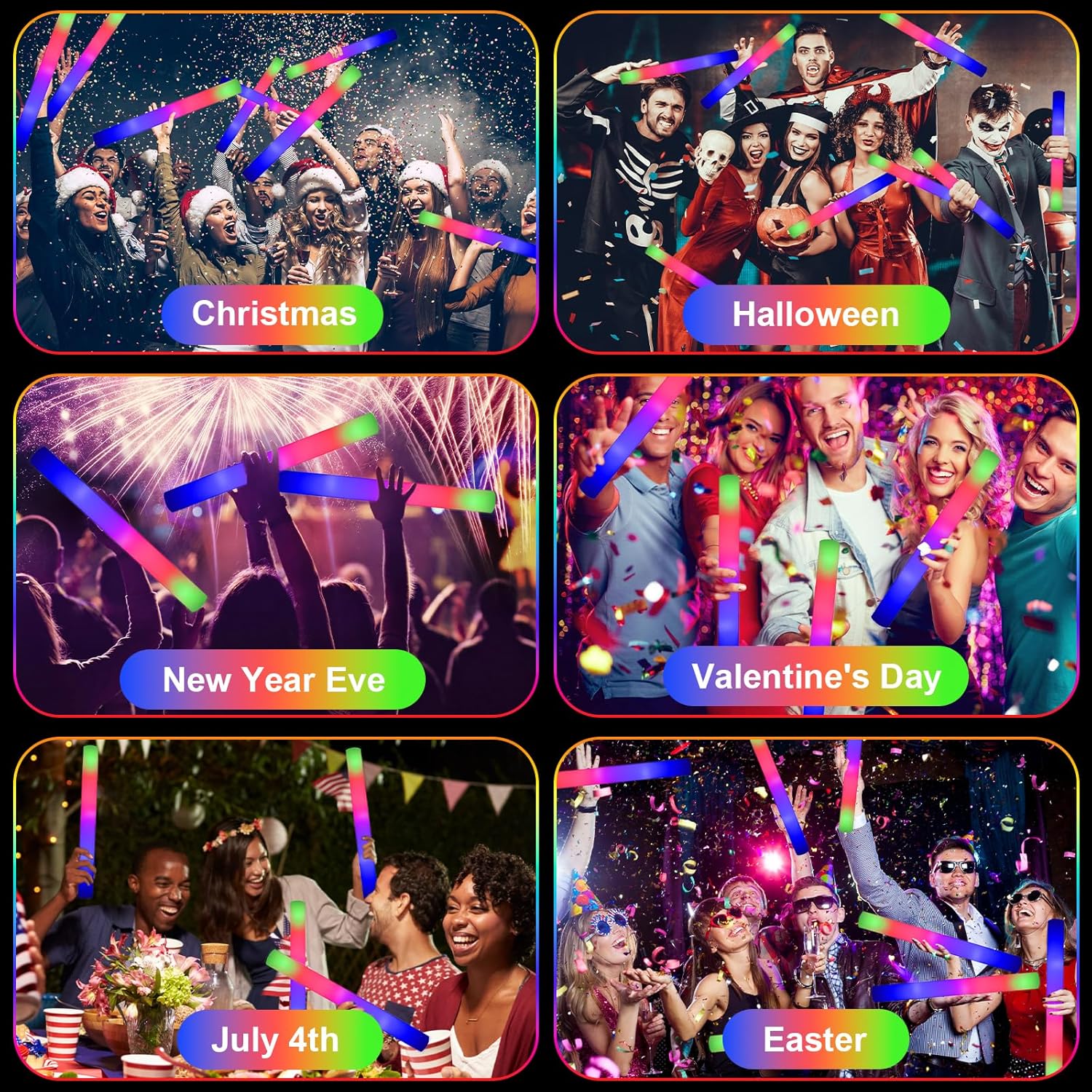 EXCECAR 118PCS Foam Glow Sticks Bulk Party Pack, Foam Light Up Sticks, Light Up Foam Sticks, 3 Mode Colorful Flashing, Glow in The Dark Sticks for Wedding Halloween Christmas Concert Party Supplies