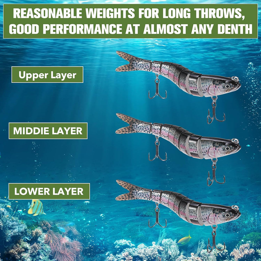 Soulchen 9 Pcs Fishing Lures for Freshwater and Saltwater, Slow Sinking Most Lifelike Jointed Swimbait for Bass Trout Crappie Walleye Pike Bluegill Salmon Swimbait, Amazing Gifts for Men and Family
