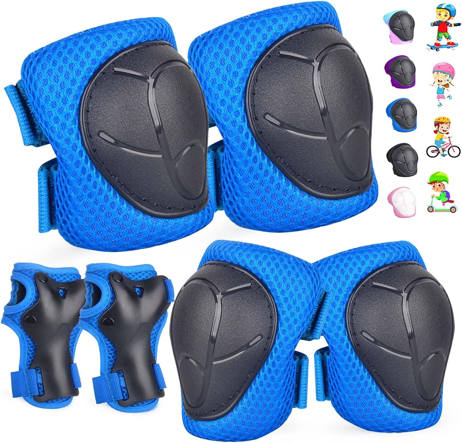 Kids/Youth Knee Pads and Elbow Pads Set for Kids 3-14 Years Boys Girls Protective Gear Set Adjustable Knee Pads, Elbow Pads, Wrist Guards Skateboard Skating Skiing Cycling Biking Running Scooter