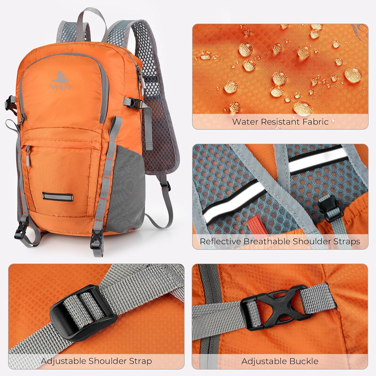 20L Small Hiking Backpack for Women Men, Lightweight Packable Day pack, Foldable Daypack for Cycling, Travel, Commuting (Orange)