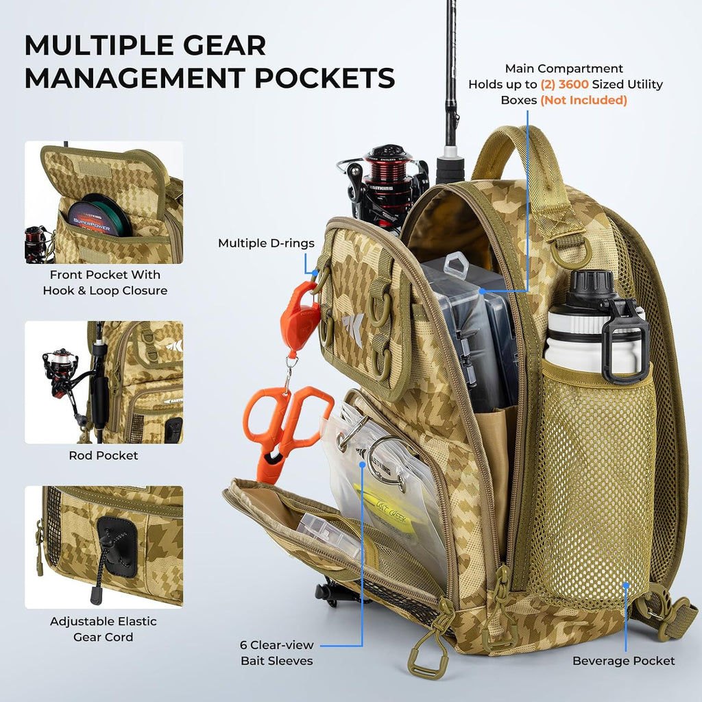 KastKing BaitSpace Fishing Sling Bag, Fishing Backpack with Rod Holder