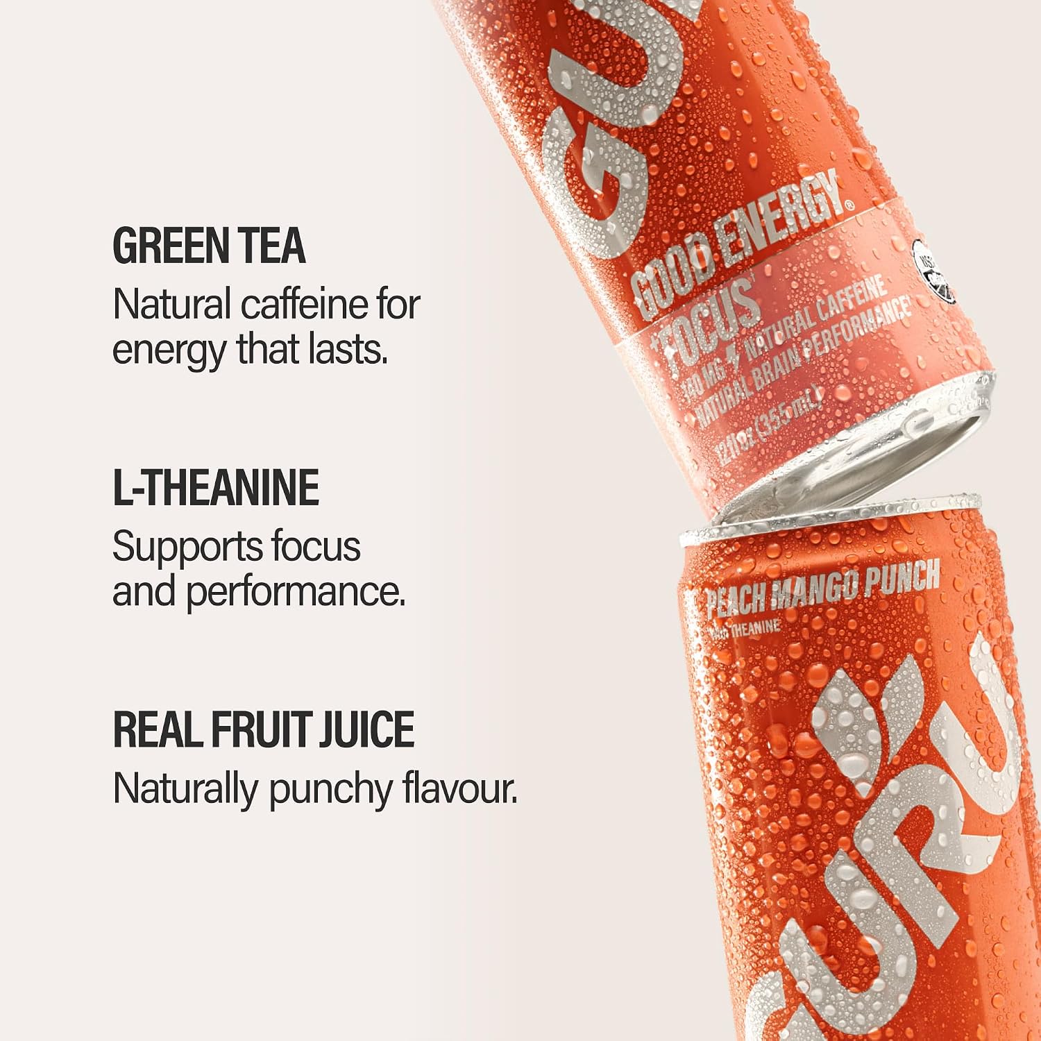 GURU Organic Energy Drink, Peach Mango Punch, 12 Fl Oz, 24 Pack