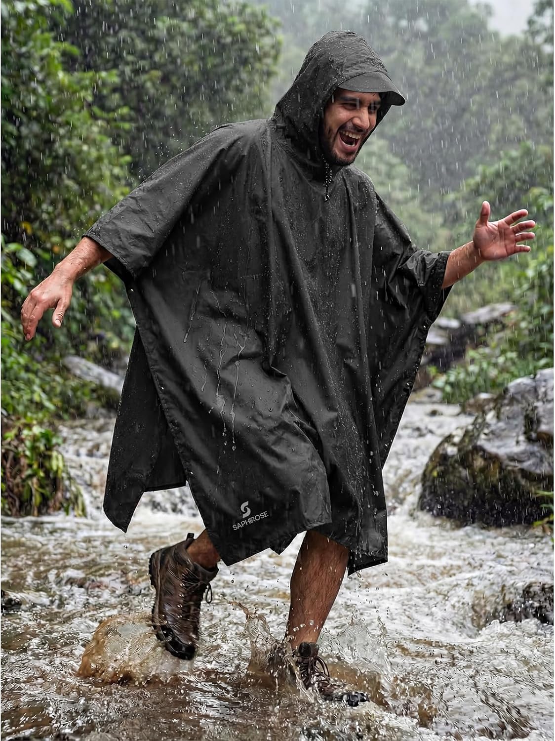 SaphiRose Hooded Rain Poncho Waterproof Raincoat Jacket for Men Women Adults