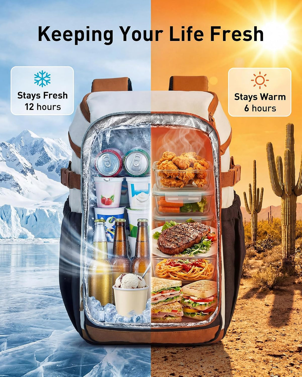 TOURIT 30 Cans Insulated Double Deck Lunch Cooler Backpack