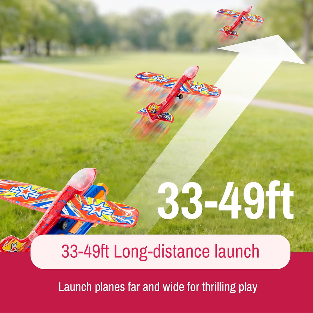 JOYIN LED Foam Glider Airplane Launcher Set, Included Light-Up Flying Planes and Handheld Launcher, Long Distance Outdoor Flying Game for Teens & Adults