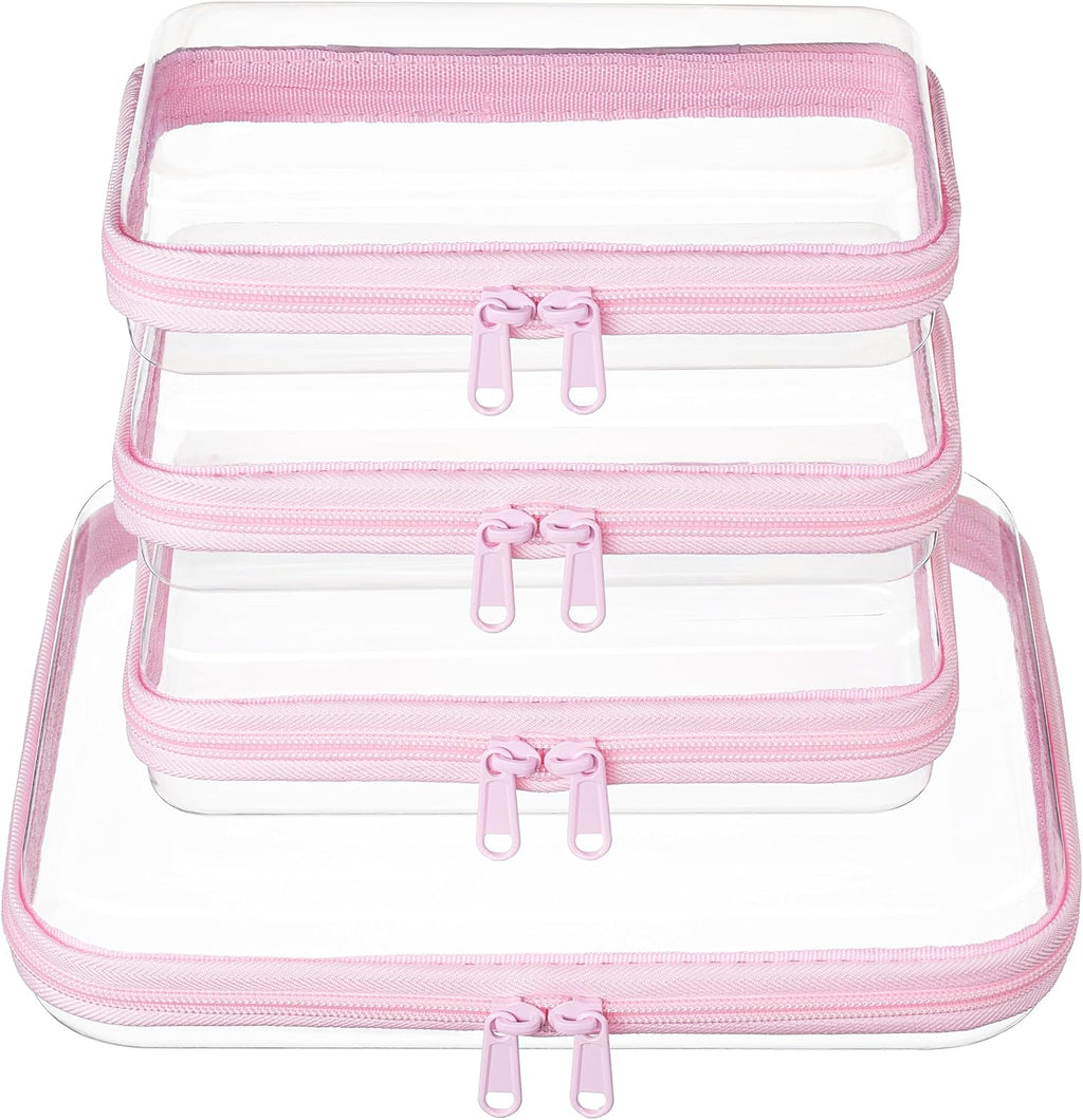 4 pcs Clear Zipper Pouches,Hard Shell Zipper Case, Toiletry Bag for Travel