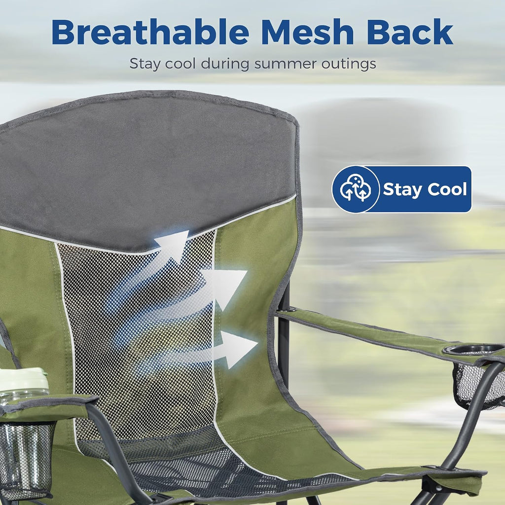 Oversized XL Camping Chair 2-Pack with Mesh Back, Green