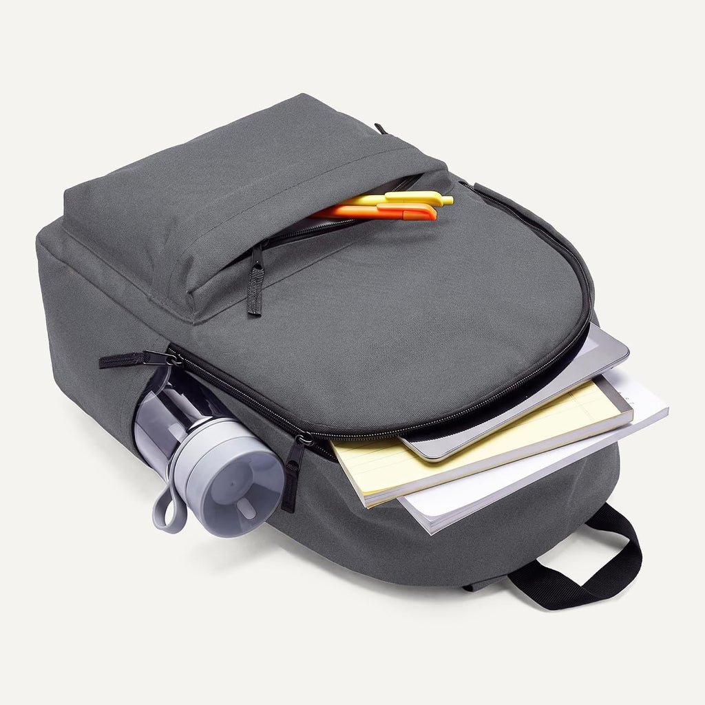 Amazon Basics Classic School Backpack with Multiple Compartments, Sturdy Construction, Adjustable Straps - Grey