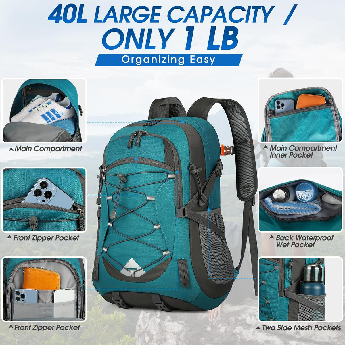 IGOLUMON Hiking Backpack 40L Packable Lightweight Camping Daypack Men Women