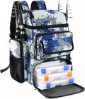Fishing Tackle Backpack With Rod Holders,45L Large Tackle Bag & Fishing Tackle Backpack for Fishing,Camping, Hiking,Camouflage Blue
