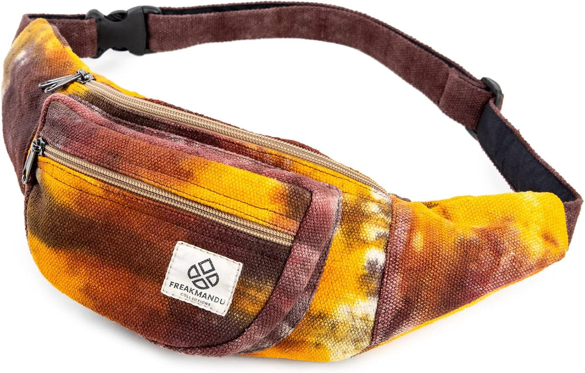Freakmandu Eco-Friendly Boho Hippie Style Hemp Fanny Pack White Hip Waist Bag for Hiking Running Jogging