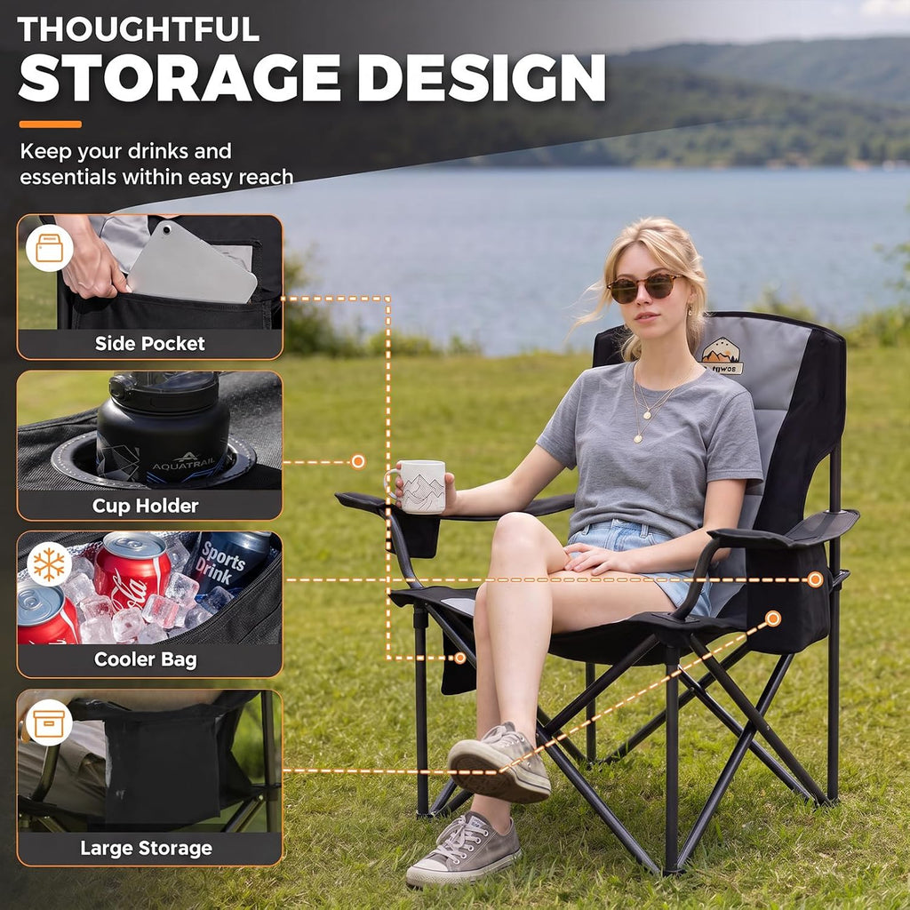 Colegence Oversized Heavy Duty Camping Chairs, 2 Pack, 450 lb, Black