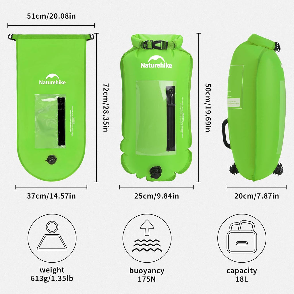 Naturehike 18L Waterproof Dry bags-Roll Top Waterproof Swimming Buoy with Waterproof Phone Compartment, Outdoor Bags Keep Gear Dry for Hiking, Kayaking, Camping, Swimming, Boating（Green）