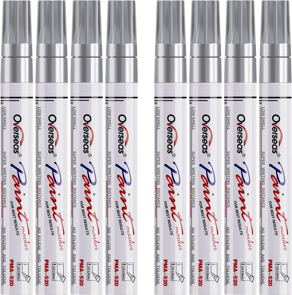 Overseas 8 Silver Paint Pens Permanent Markers, Oil Based Paint Markers