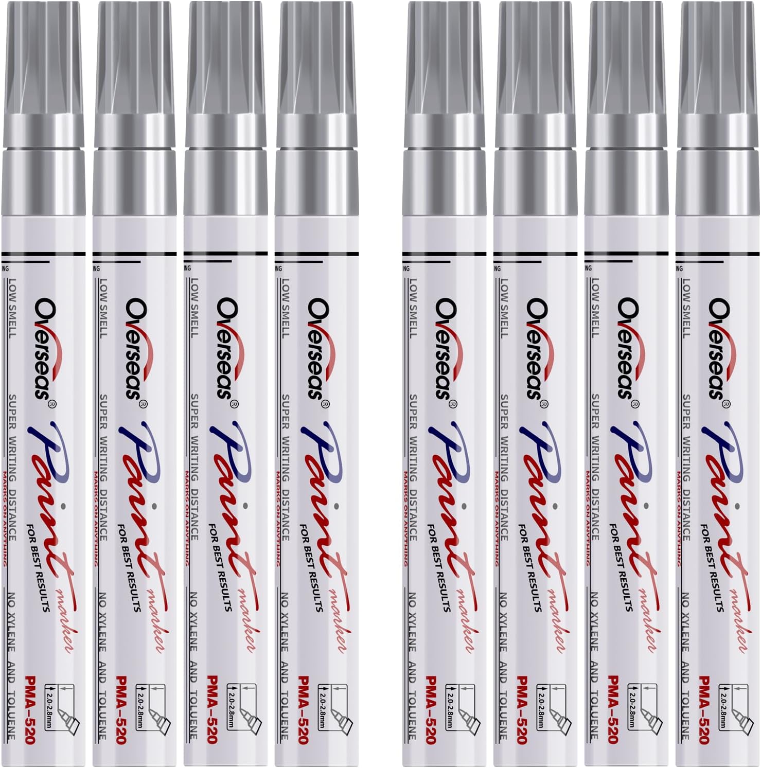 Overseas 8 Silver Paint Pens Permanent Markers, Oil Based Paint Markers